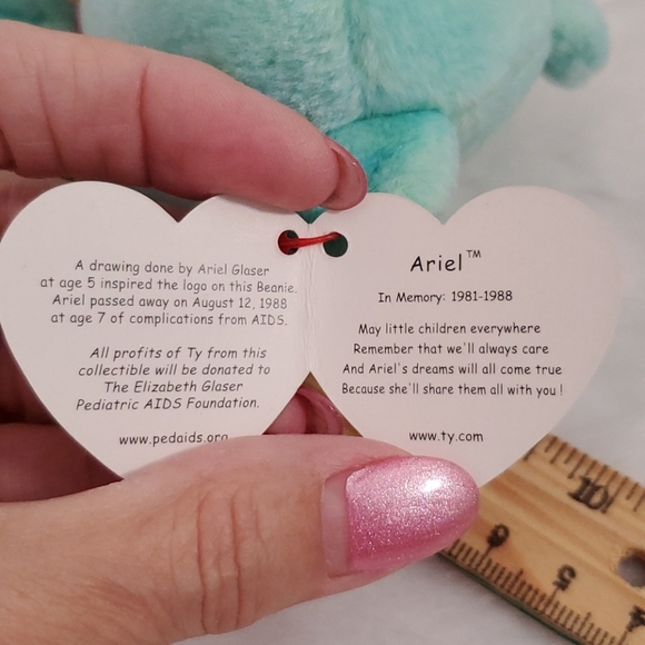 TY 2 Beanie Babies Bears  green ARIEL 2000 peach DEAREST 2000 NWT collectors - Picture 3 of 11